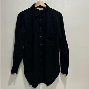 LOFT WOMENS BLACK LINEN BLEND BUTTON DOWN SHIRT LONG SLEEVE Sz MD